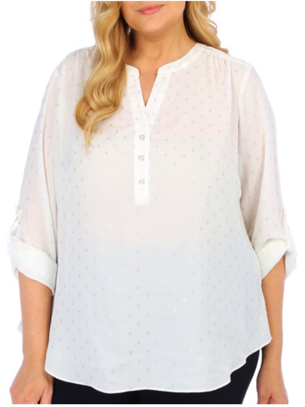 NWT Zac & Rachel Woman Lightweight White Blouse with Subtle Gold Dot Detail 2X